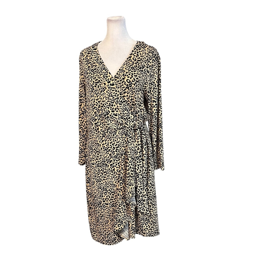 BCBG Max Azria Leopard 3/4 Sleeve Wrap Dress Size Large NWT - Picture 5 of 10
